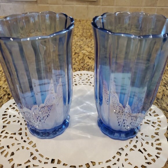 Lot of 2 Pioneer Woman Blue Luster Iridescent Pearlized Glass Tumbler 15 oz NEW - Picture 5 of 5